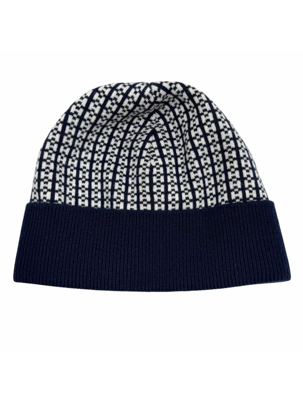 Hermes Cashmere Pattern Hope Bikini Knit Cap Navy White
